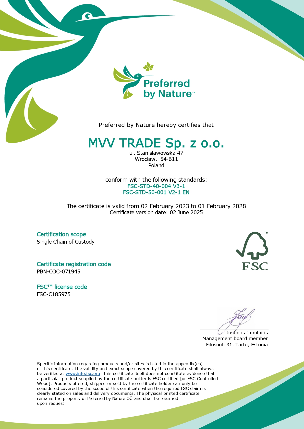MVV TRADE Sp. z o.o. FSC COC Certificate 2.6.2025_page-0001